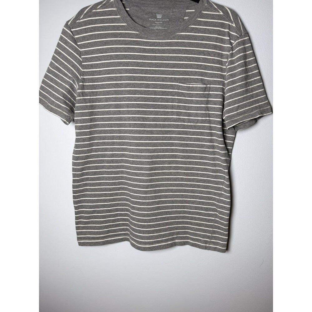 Mack Weldon Men's Medium Grey Striped Cotton Short Sleeve Crew Neck Pocket Tee - Picture 6 of 10